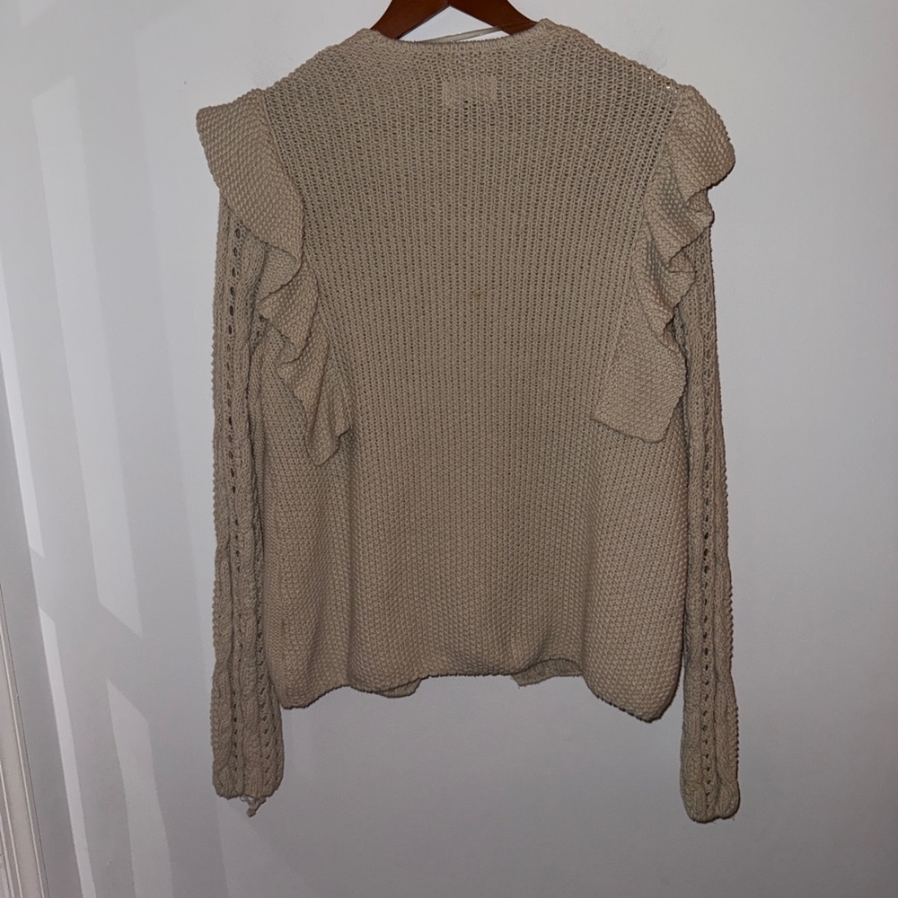 Universal Thread Cream Ruffle Open-Front Cable Knit Cardigan Size L 🤍 - Picture 10 of 15